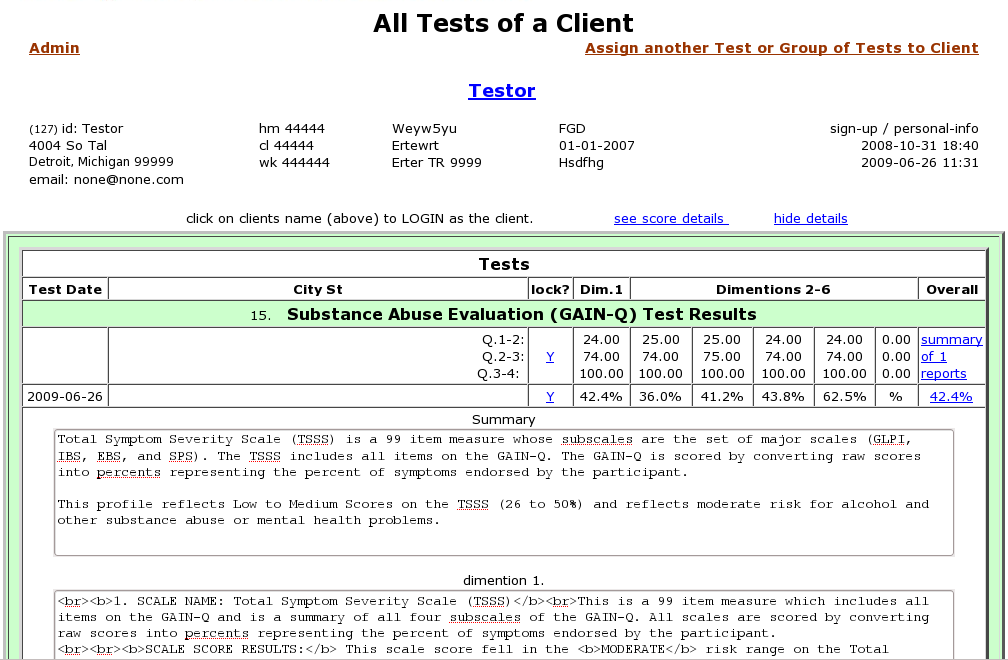 all clients of a test