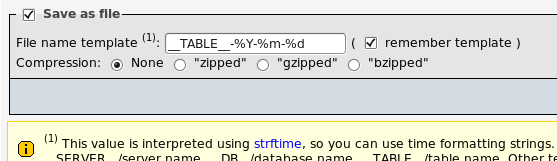 phpMyAdmin-export screen